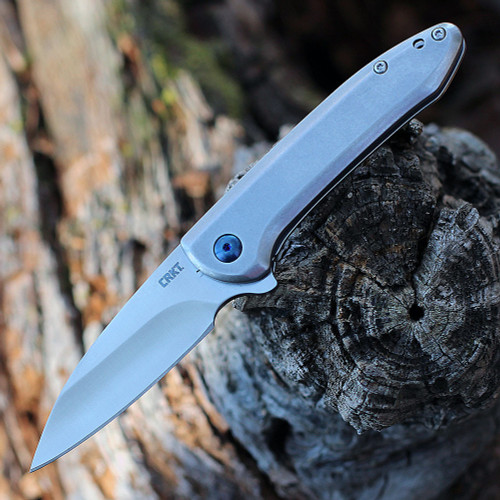 CRKT Delineation A/O (CR5385) 2.94" 8Cr13MoV Satin Drop Point Plain Blade, Gray Stainless Steel Handle