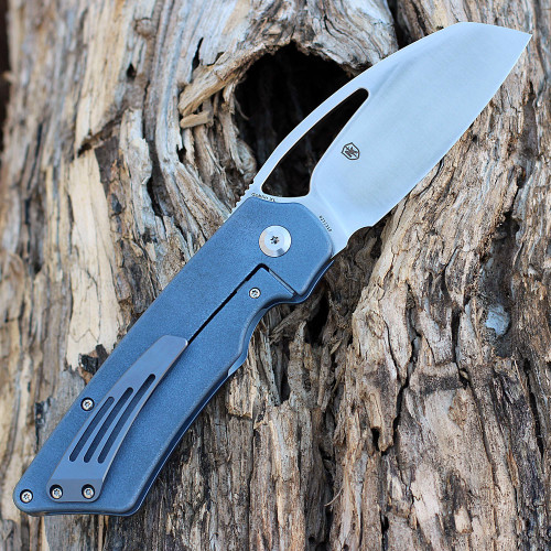 Kansept Goblin XL (K1016A5) - 3.50" CPM-S35VN Satin Sheepfoot Plain Blade, Blue Anodized Titanium with Orange Peel Finished Handle