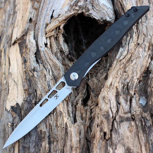 Kansept Lucky Star (K1013A3) - 3.54" CPM-S35VN Satin Drop Point Plain Blade, Titanium and Rose Pattern Carbon Fiber Handle