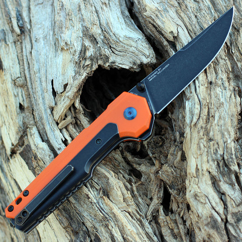 Kansept Knives EDC Tac (K2009A7) 3.1" CPM-S35VN Black TiCn Coated Drop Point Plain Blade, Orange G-10 and Black Titanum Handle