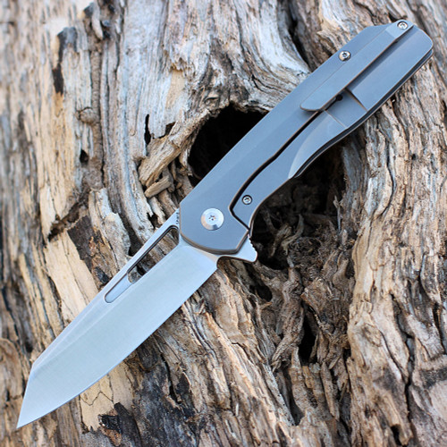 Kansept Shard (K1006L6) - 3.50" CPM-S35VN Satin Wharncliffe Plain Blade, Gray Stonewashed Titanium Handle with Jungle Wear Carbon Fiber Inlay