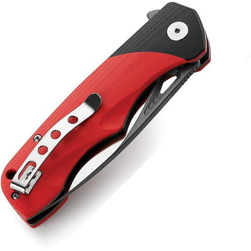 Bestech Airsteam Folding Knife (BG47C) - 3.9" D2 Two Tone Satin & Gray Drop Point Blade, Red and Black G-10 Handle