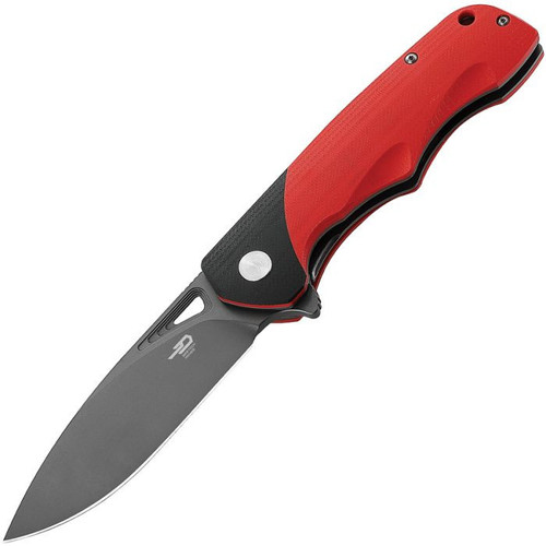 Bestech Airsteam Folding Knife (BG47D) - 3.9" D2 Gray Drop Point Blade, Red and Black G-10 Handle