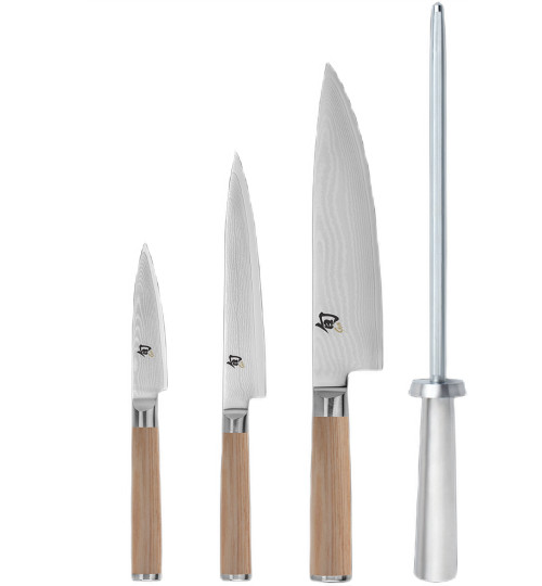 Shun Classic Blonde Starter Block Set - PakkaWood with VG-MAX Damascus (5 Piece Set) DMS0540W