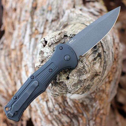 Benchmade Claymore Automatic (9070BK) - 3.60" CPM D2 Black Drop Point Plain Edge, Black Grivory Handle