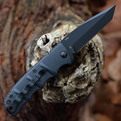 Boker Plus Kalashnikov 74 (01KALS101N) 3.35" D2 Black Tanto Plain Blade, Black Aluminum Handle