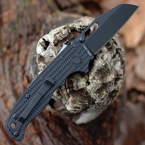 Demko AD20.5 Shark Lock Open Black AUS-10A Shark Foot Blade Black Grivory Handle View