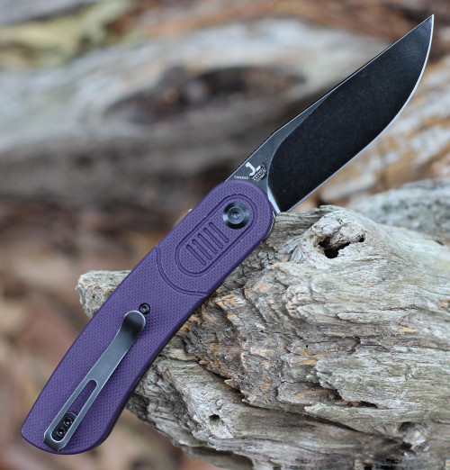 Kansept Reverie (KT2025A5) - 2.91" 154CM Black TiCn Coated Drop Point Plain Blade, Purple G-10 Handle