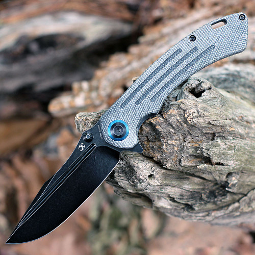 Kansept Pretatout (T1032A2) 3.56" 154CM Black TiCn Coated Clip Point Plain Blade, Black Micarta Handle