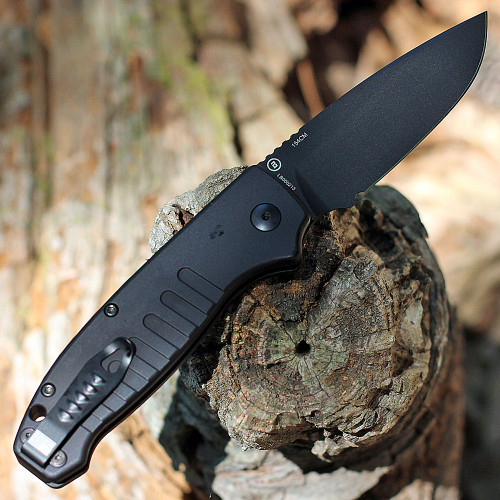 Hogue Ballista I Automatic (HO64130) 3.5" 154CM Black Drop Point Plain Blade, Matte Black Aluminum Handle