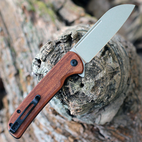 CIVIVI Chevalier Folding Knife (C20022-3)-3.46" Stonewash 14C28N Sheepsfoot Blade, Cuibourtia Wood Handle