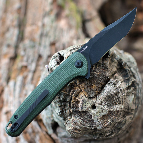 CIVIVI Mini Sandbar Folding Knife (C20011-3)-2.95" Blackwash Nito-V Clip Point Blade, Green Micarta Handle