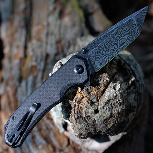 CIVIVI Brazen Folding Knife (C2023DS-1)-3.46" Damascus Tanto Blade, Black Coarse Micarta Handle