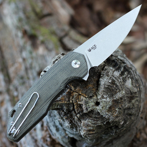 GiantMouse ACE Corta Folder - Green Canvas Micarta (3" M390 SW)