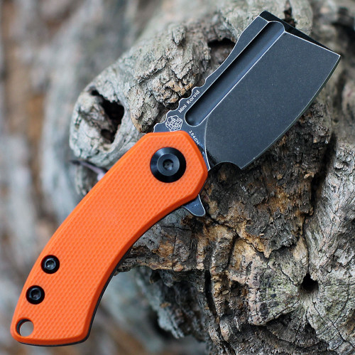 Kansept MINI Korvid (T3030A7) 1.45" 154CM Black TiCn Coated Cleaver Plain Blade, Orange G10 Handle