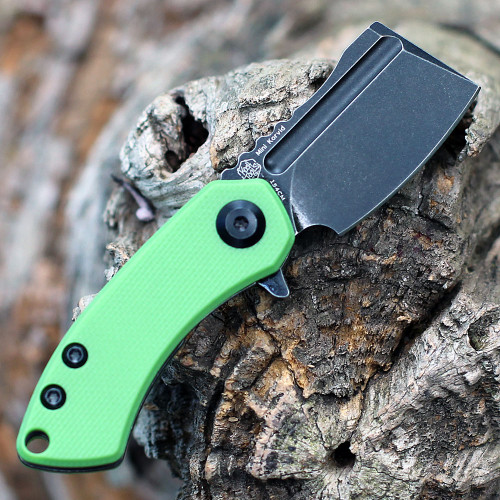 Kansept MINI Korvid (T3030A8) 1.45" 154CM Black TiCn Cleaver Plain Blade, Lime Green G10 Handle