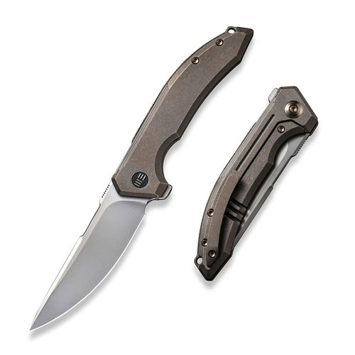 WE Knife Quixotic Flipper Knife (WE21016-5) - 3.45" CPM 20CV Bead Blasted Plain Blade, Bronze Titanium Handles