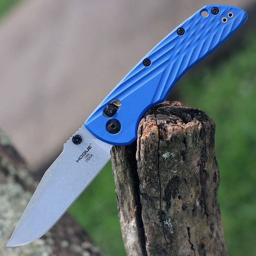 Hogue Deka Manual Folder (HO24373) 3.25" CPM-MagnaCut Stonewashed Clip Point Plain Blade, Blue Polymer Handle, Ambidextrous ABLE Lock