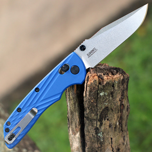 Hogue Deka Manual Folder (HO24373) 3.25" CPM-MagnaCut Stonewashed Clip Point Plain Blade, Blue Polymer Handle, Ambidextrous ABLE Lock