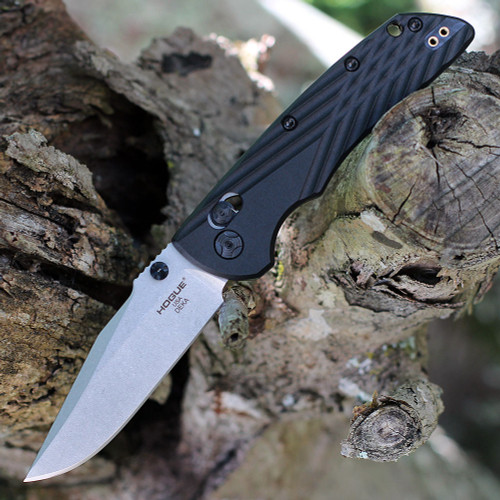 Hogue Deka Manual Folder  (HO24379) 3.25" CPM MagnaCut Stonewashed Clip Point Plain Blade, Black Polymer Handle, Ambidextrous ABLE Lock