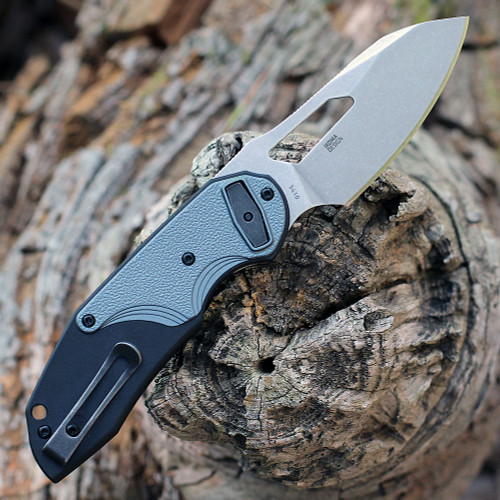 CRKT Attaboy Assisted Flipper (CR5410) 2.73" D2 Stonewashed Sheepsfoot Plain Blade, Black GRN Handle w/ Gray Inlay