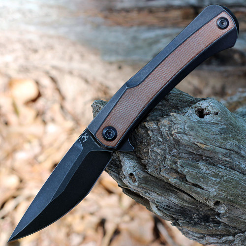 Kansept Kratos Flipper - TI / BRN Micarta (3.79" CPM-S35VN) K1024A8