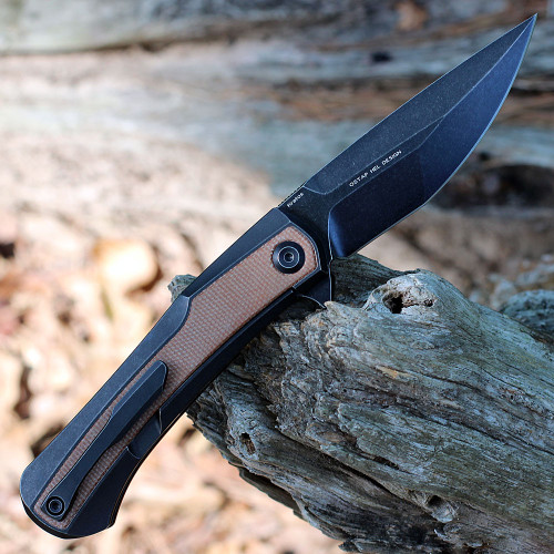 Kansept Kratos Flipper - TI / BRN Micarta (3.79" CPM-S35VN) K1024A8