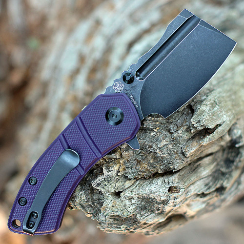 Kansept Korvid M (T2030A3) 2.45" 154CM Black TiNi Coated Cleaver Plain Blade, Purple G-10 Handle