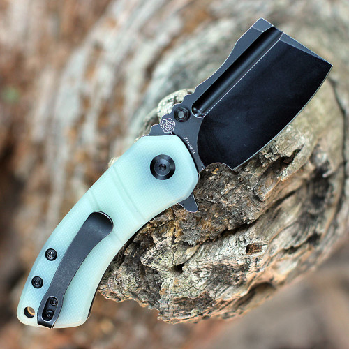 Kansept Korvid M (T2030A4) 2.45" 154CM Black TiNi Coated Cleaver Plain Blade, Jade G-10 Handle