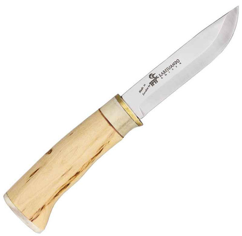 Karesuando Kniven, The Fox - 4" Sandvik 12C27 Stainless Steel Blade, Curly Birch & Reindeer Antler Handle, Cowhide Sheath