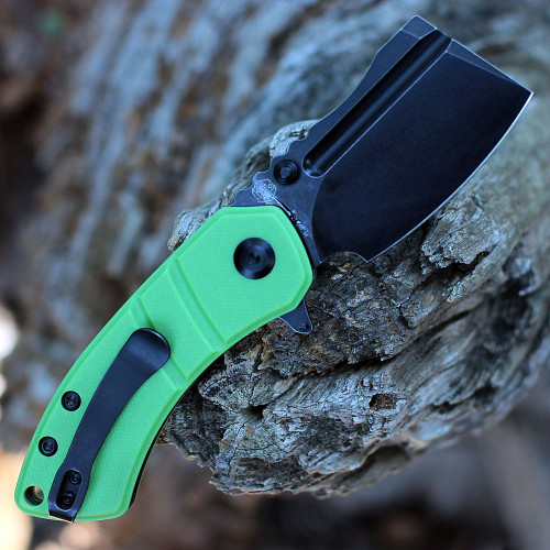 Kansept Korvid M (T2030A8) 2.45" 154CM Black TiNi Coated Cleaver Plain Blade, Lime Green G-10 Handle
