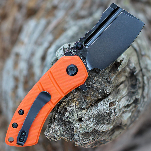 Kansept Korvid M (T2030A7) 2.45" 154CM Black TiNi Coated Cleaver Plain Blade, Orange G-10 Handle
