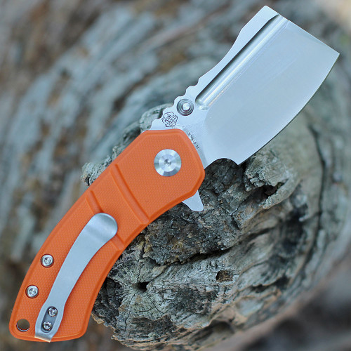 Kansept Korvid M (T2030A7) 2.45" 154CM Satin Cleaver Plain Blade, Orange G-10 Handle