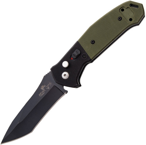 Bear Ops Bold Action V Mini Button Lock Automatic Knife ( BCAC500B4B) - 3.75" 14C28N Sandvik Black Blade, Green/Black G10 Handle
