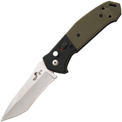 Bear Ops Bold Action V Mini Button Lock Automatic Knife ( BCAC500B4P) - 3.25" 14C28N Sandvik Bead Blast Blade, Green/Black G10 Handle