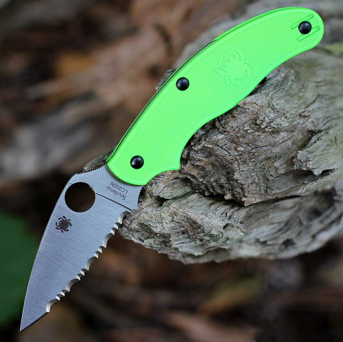 Spyderco UK Penknife Salt C94SGR with Green FRN handle and serrated blade.