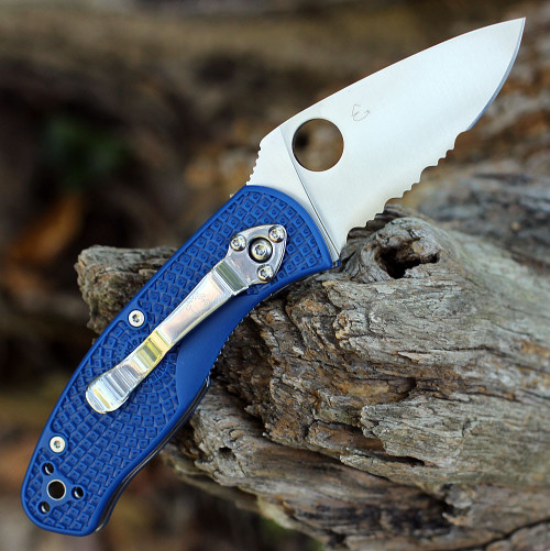 2.75 inch CPM S35VN satin combination edge blade on a Blue Spyderco Persistence LW.
