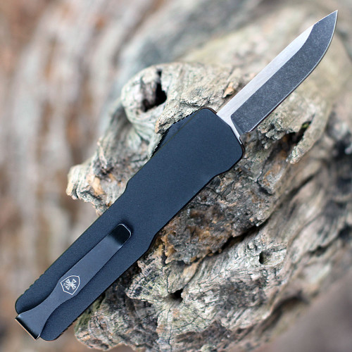 Templar Knife Premium Lightweight Series CALI Legal OTF Automatic (CA-BR-32-1) - 1.85" Powder D2 Black Stonewashed Drop Point Blade, Black T 6061 Aged Aluminum Handle