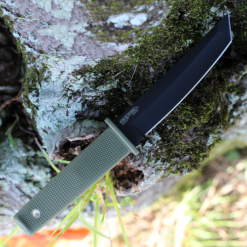 Cold Steel Kobun Fixed Blade (CS17TODBK) - 5 1/2" AUS-8A Black Coated Tanto Blade, OD Green Kray-Ex Handle, Black Secure-Ex Sheath
