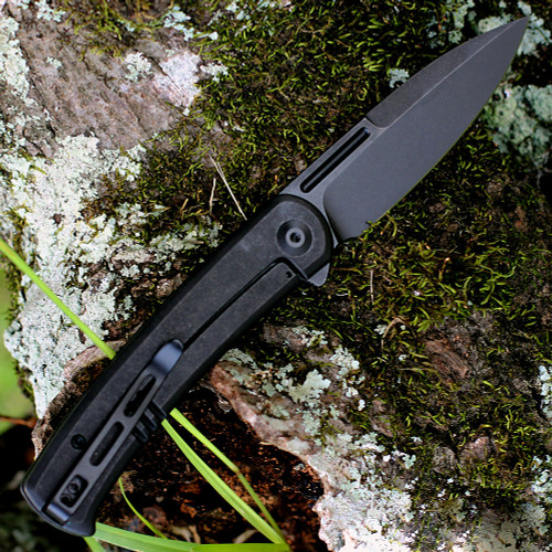 CIVIVI Cetos Folding Knife (C21025B-2)-3.48" Blackwash 14C28N Spear Point Blade, Black Coarse Micarta Handle