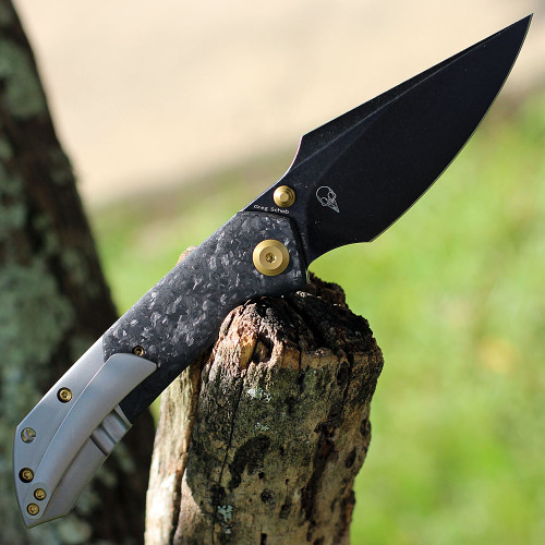 Kansept Fenrir (K1034A1) 3.48" CPM-S35VN Black TiCn Drop Point Plain Blade, Black Shredded Carbon Fiber w/ Titanium Handle