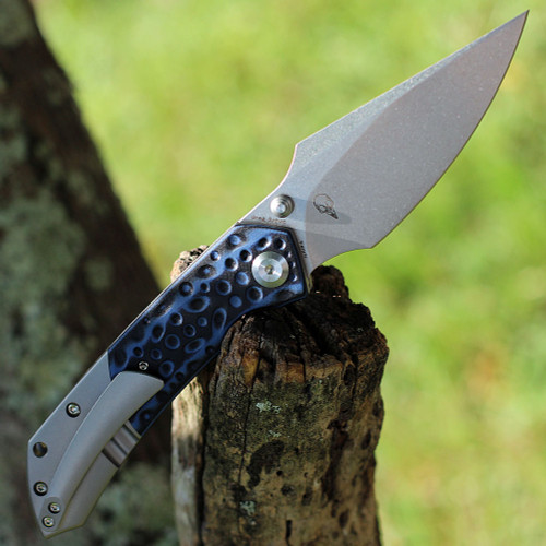 Kansept Fenrir (K1034A3) 3.48" CPM-S35VN Stonewashed Drop Point Plain Blade, Black and Blue G-10 w/ Titanium Handle