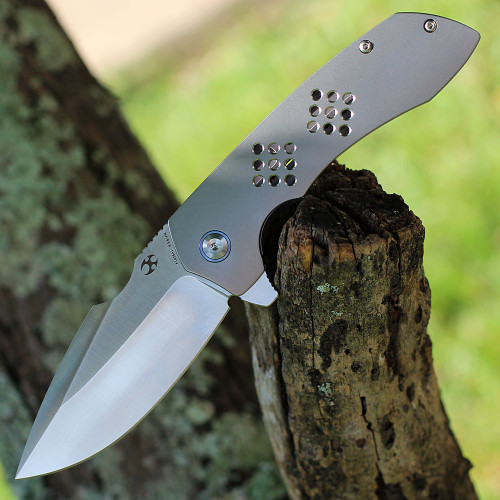 Kansept Entity (K1036A1) 3.52" CPM-S35VN Satin Drop Point Plain Blade, Bead Blasted Titanium Handle