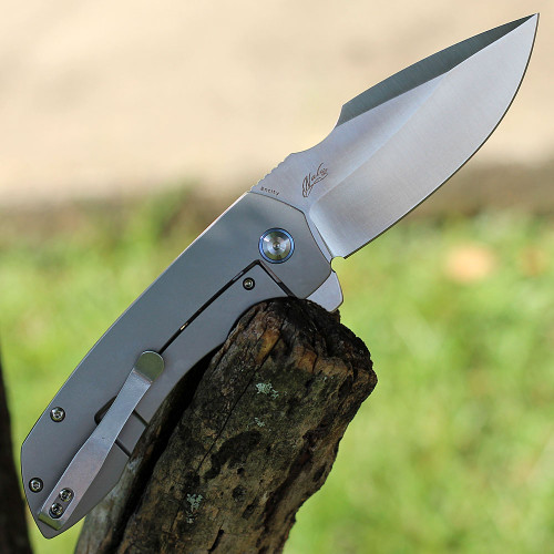 Kansept Entity Flipper ( K1036A1) - 3.52" CPM S35VN Satin Drop Point Blade, Machine Holed Bead Blasted Titanium Handle