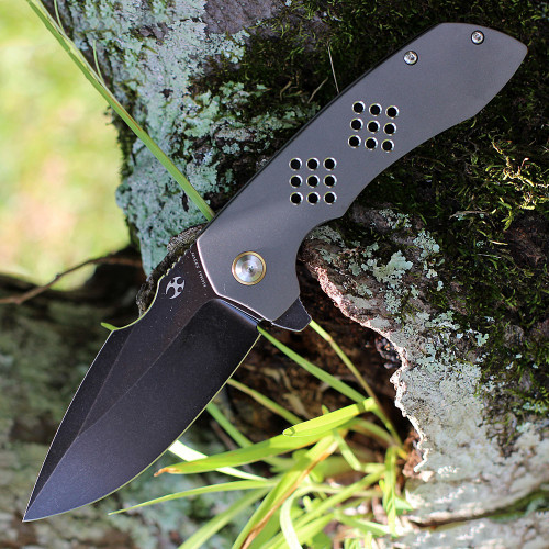 Kansept Entity ( K1036A2) 3.52" CPM-S35VN Blackwashed Drop Point Plain Blade, Silicon Carbide Titanium Handle