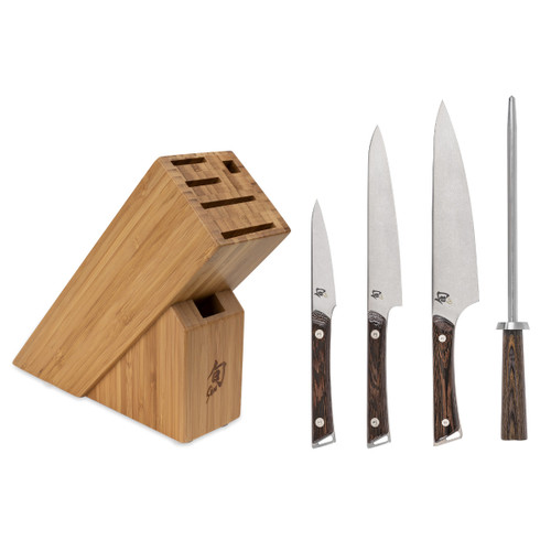 Shun Kanso 3-teiliges Messerset – Mit 20-cm-Kochmesser, Honstahl & Bambus-Messerblock – Japanisches Handwerk