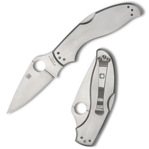 Spyderco UpTern (C261P) - 2.82" 8Cr13MoV Stainless Steel Plain Drop Point Blade, Stainless Steel Handle