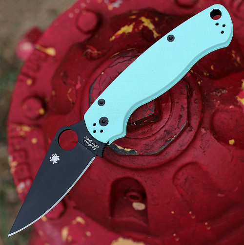 Spyderco Para-Military 2 C81GPTLBK2 - 3.43" CPM S90V Black DLC Clip Point Plain Blade, Teal G-10 Handle Handle - MGE Distributor Exclusive