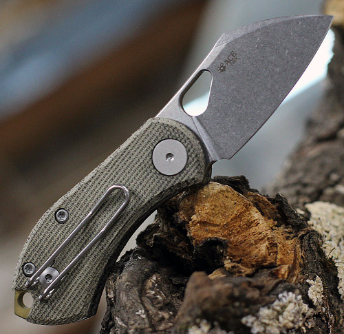 GiantMouse ACE Nibbler (NIBBLER-GREEV-CANVAS) - 2.00in 20CV Stonewashed Plain Blade, Green Canvas Micarta Handle