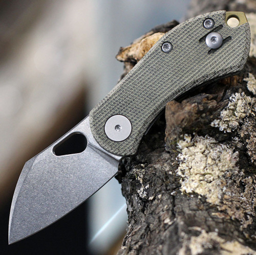 GiantMouse ACE Nibbler (NIBBLER-GREEV-CANVAS) - 2.00in 20CV Stonewashed Plain Blade, Green Canvas Micarta Handle